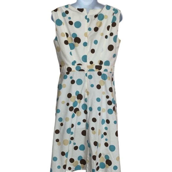 Sz.10*Tally Taylor*Off-White/Aqua/Brown "Circles"-Print Knee-Length Dress - Picture 4 of 7